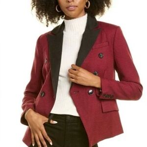 Walter Baker Burgundy Phelps Houndstooth Double Breasted Blazer Jacket Women’s S